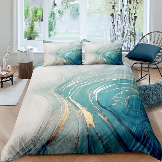 Contemporary bedroom set faded blue aesthetic duvet cover luxury