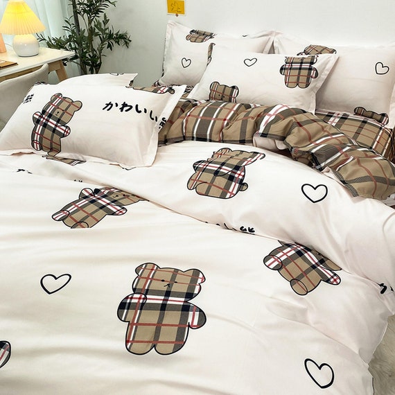 Bear and Hearts Plaid Duvet Cover 