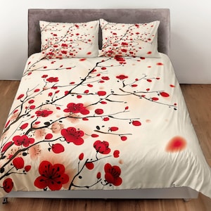Cherry Blossom Cotton Duvet Cover Japanese Art Quilt Cover, Retro Bedding Set Adults Bedroom Blanket Cover, Vintage Bedspread