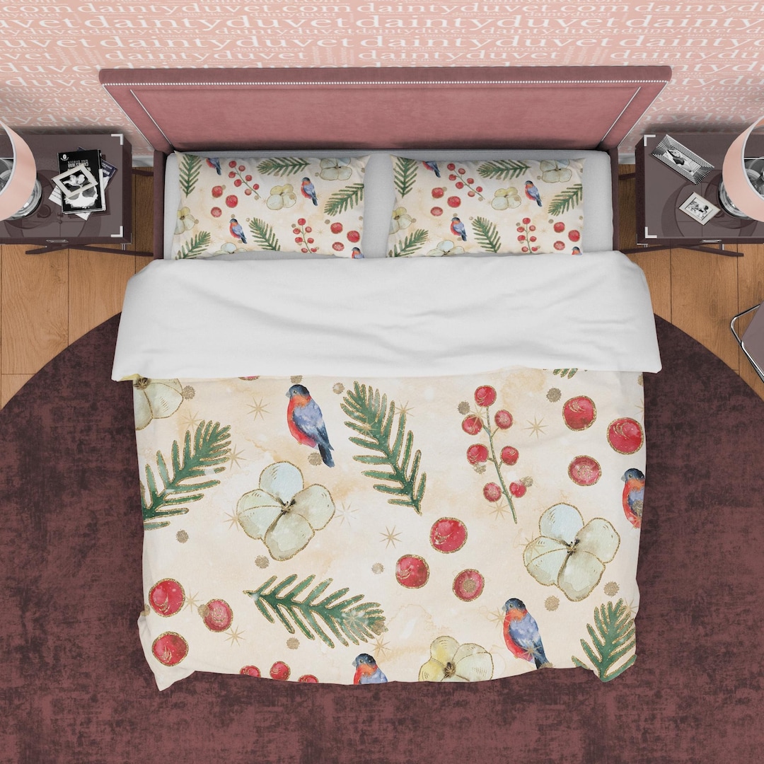 Cream Beige Duvet Cover Set Christmas Bedding Holiday Quilt Etsy