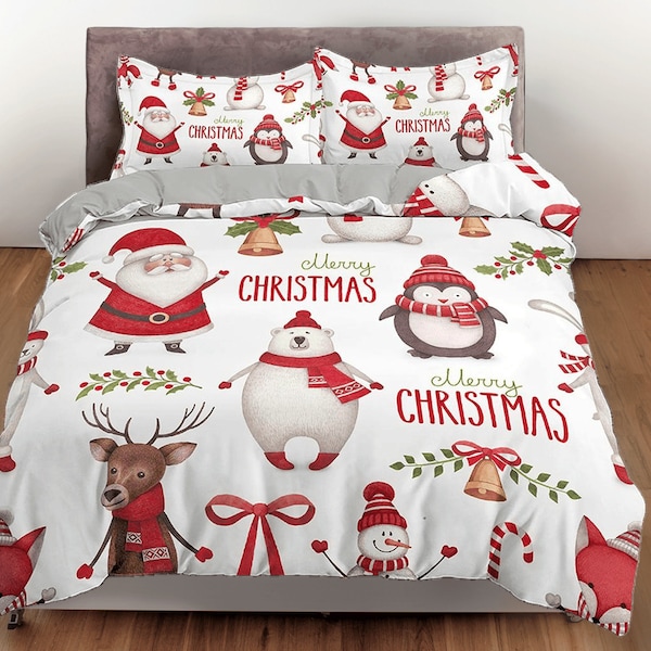 Snowman Cotton Duvet Cover Reindeer Quilt Cover, Christmas Bedding Set Holiday Blanket Cover, Kids Bedroom Bedspread Nursery Gift