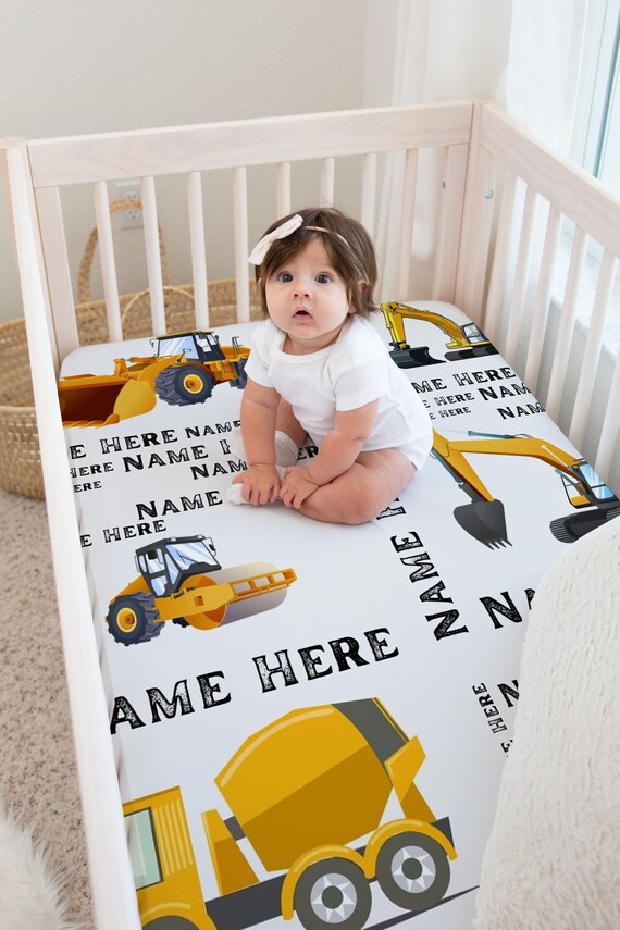 Bulldozer Baby Boy Cotton Crib Bedding Set Custom Baby Name Blanket Digger Bedding Fitted Cot Sheets Building Nursery Toddler Decor Etsy