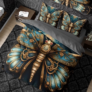 Luna Moth Whimsigothic Duvet Cover Set Dark Royalty Bedding, Wizard Aesthetic Quilt Cover Witchcore Bed Cover, Enchanted Butterfly Bedspread