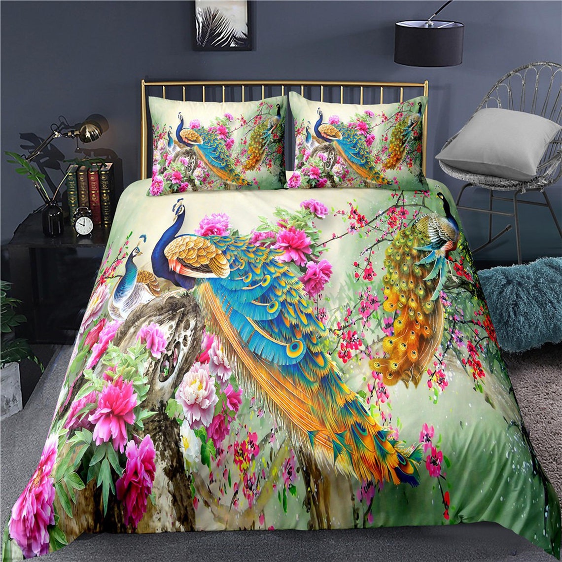Colorful Peacock Aesthetic Bedding Set Full Luxury Duvet - Etsy