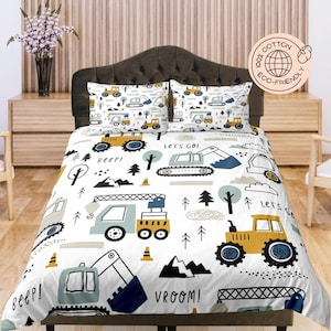 Heavy Equipment Cotton Duvet Cover Kid's Bedroom Quilt Cover, Nursery Room Bedding Set Toddler's Room Blanket Cover, Baby Crib Bed Cover