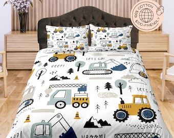 Heavy Equipment Cotton Duvet Cover Kid's Bedroom Quilt Cover, Nursery Room Bedding Set Toddler's Room Blanket Cover, Baby Crib Bed Cover