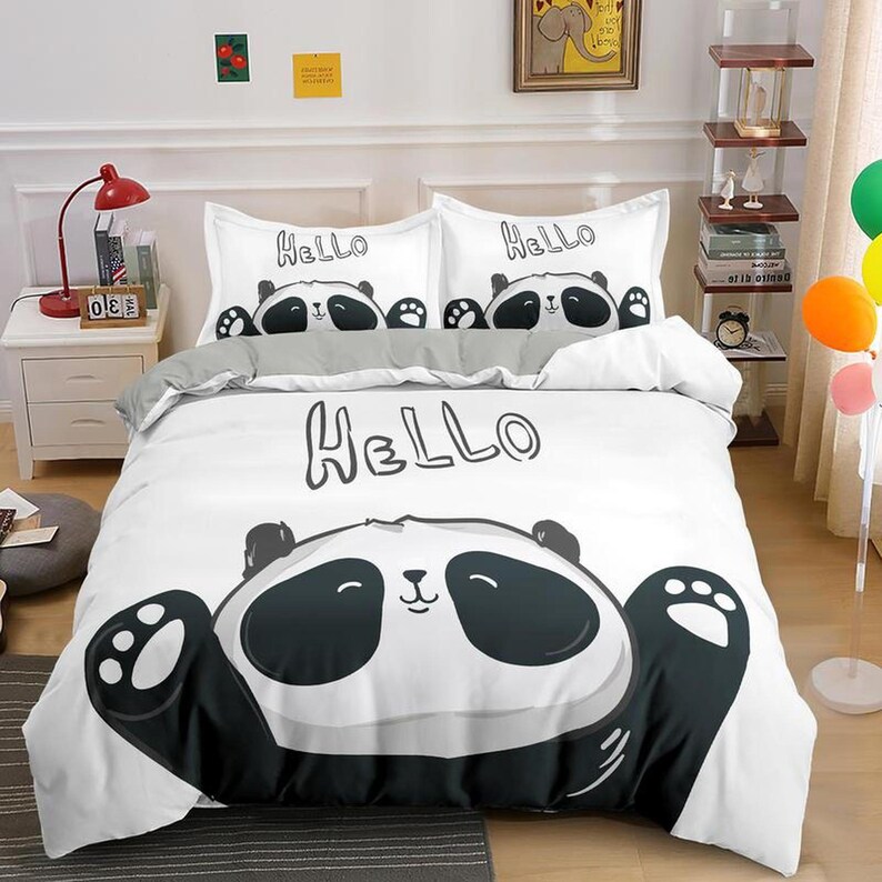 Hello Panda Duvet Cover Set for Kids Bedding Set Full King Etsy