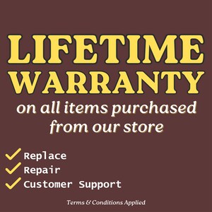 a sign that says, life time warrant on all items purchased from our store