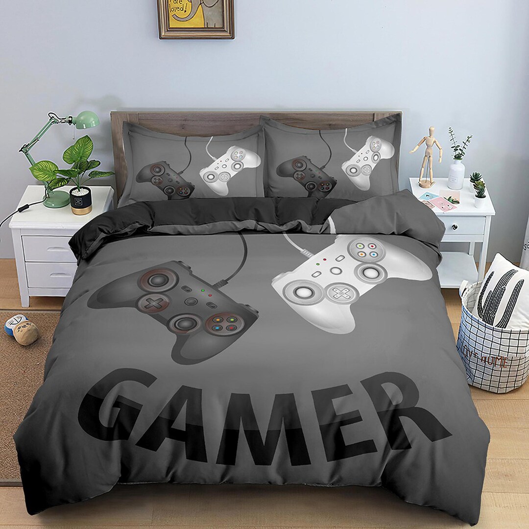 Gamer Bedding Dark Grey Duvet Cover Video Gamer Boyfriend Etsy