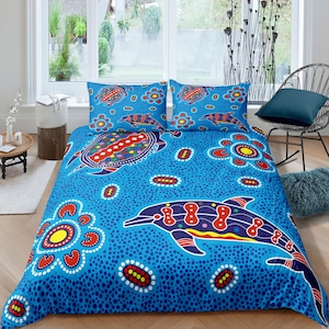 Blue Ocean Theme Duvet Cover Set, Custom Size Quilt Cover, Fun Dorm Bedding Set, Vibrant Doona Cover, Sea Life Bedroom Set, Kids Bedspread