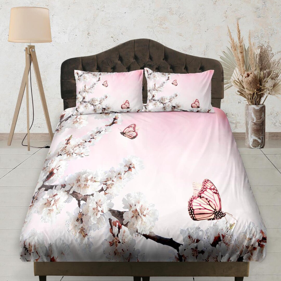 Cherry Blossoms Light Pink Bedding, Fitted Sheet, Deep Pocket, Floral