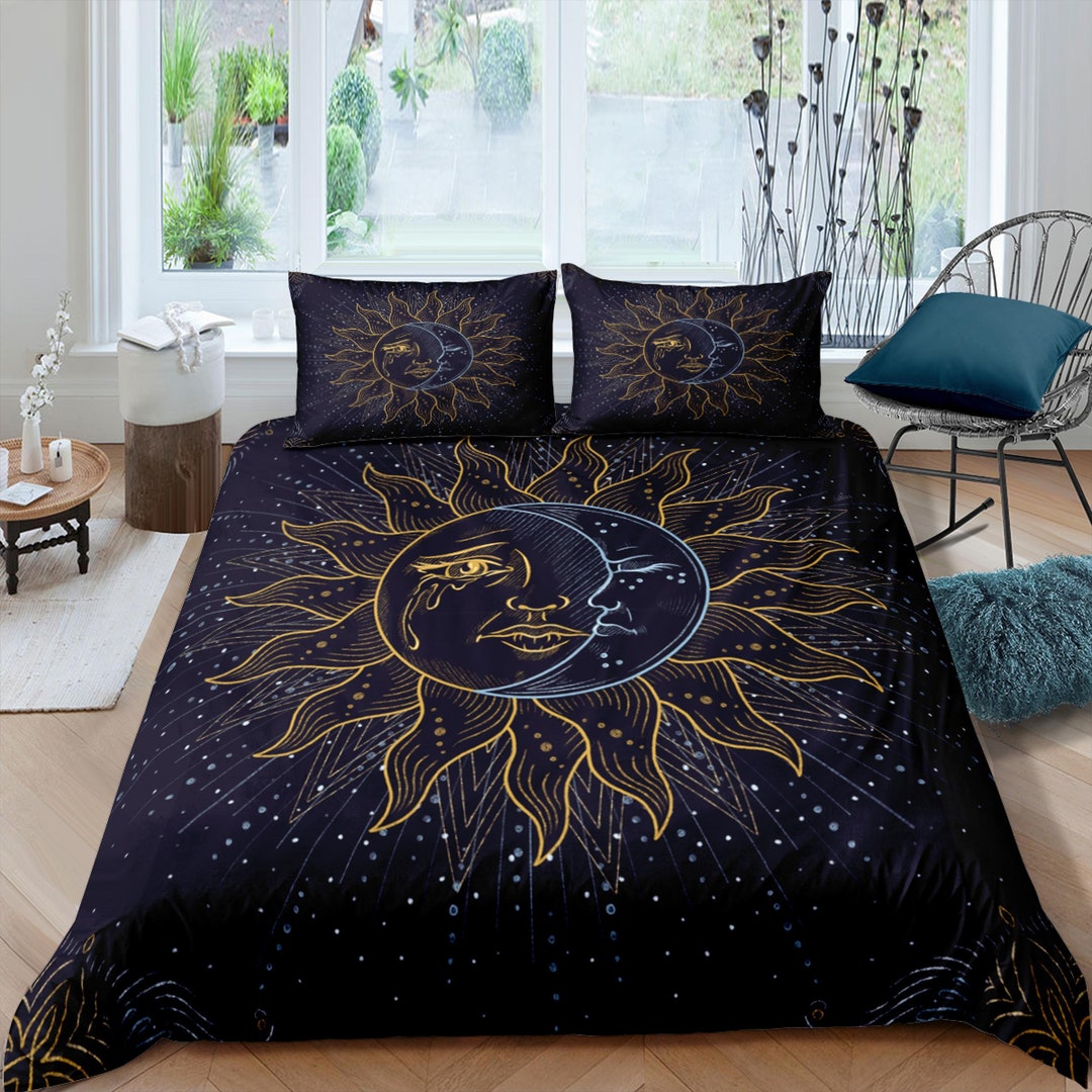 Sun and Crescent Moon Bedding, Celestial Duvet, Witchy Decor Dorm ...