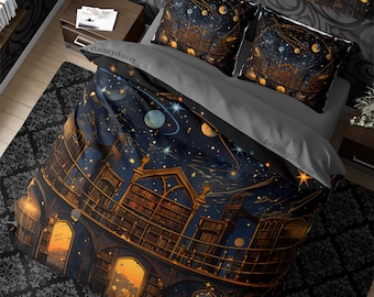 Celestial Whimsigothic Duvet Cover Set Dark Cottagecore Bedding, Witchcore Aesthetic Quilt Cover Victorian Gothic Bedroom Star Bed Cover