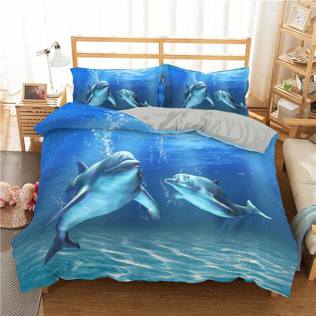 Cute Dolphins Under the Sea Bedding Blue Duvet Cover Ocean Etsy