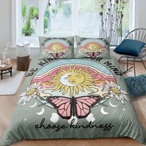 Celestial bedding 90s nostalgia hippie bedding retro duvet cover set, colorful bedding, teens and adult duvet cover, maximalist sun and moon