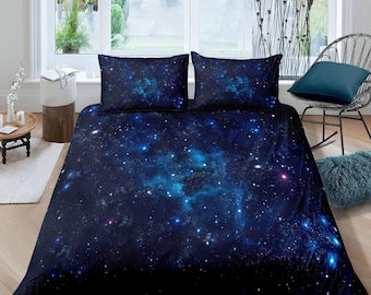 Stardust Galaxy-beddengoed, 3D-beddengoed in de ruimte volledig, kosmisch dekbedovertrek koning, koningin, slaapzaalbedden, peuterbeddengoed esthetisch dekbed