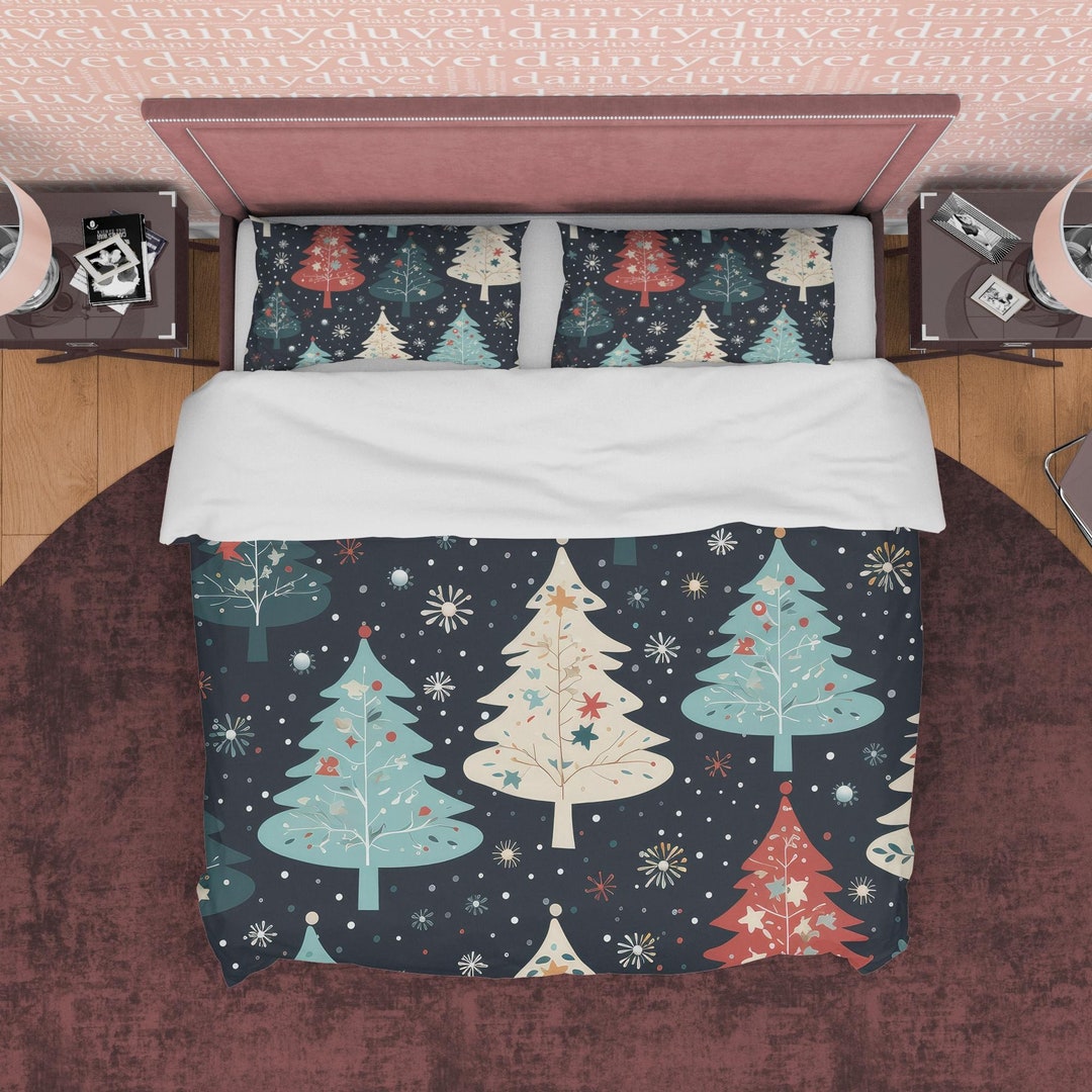 Colorful Christmas Tree Duvet Cover Set Nordic Style Holiday Quilt