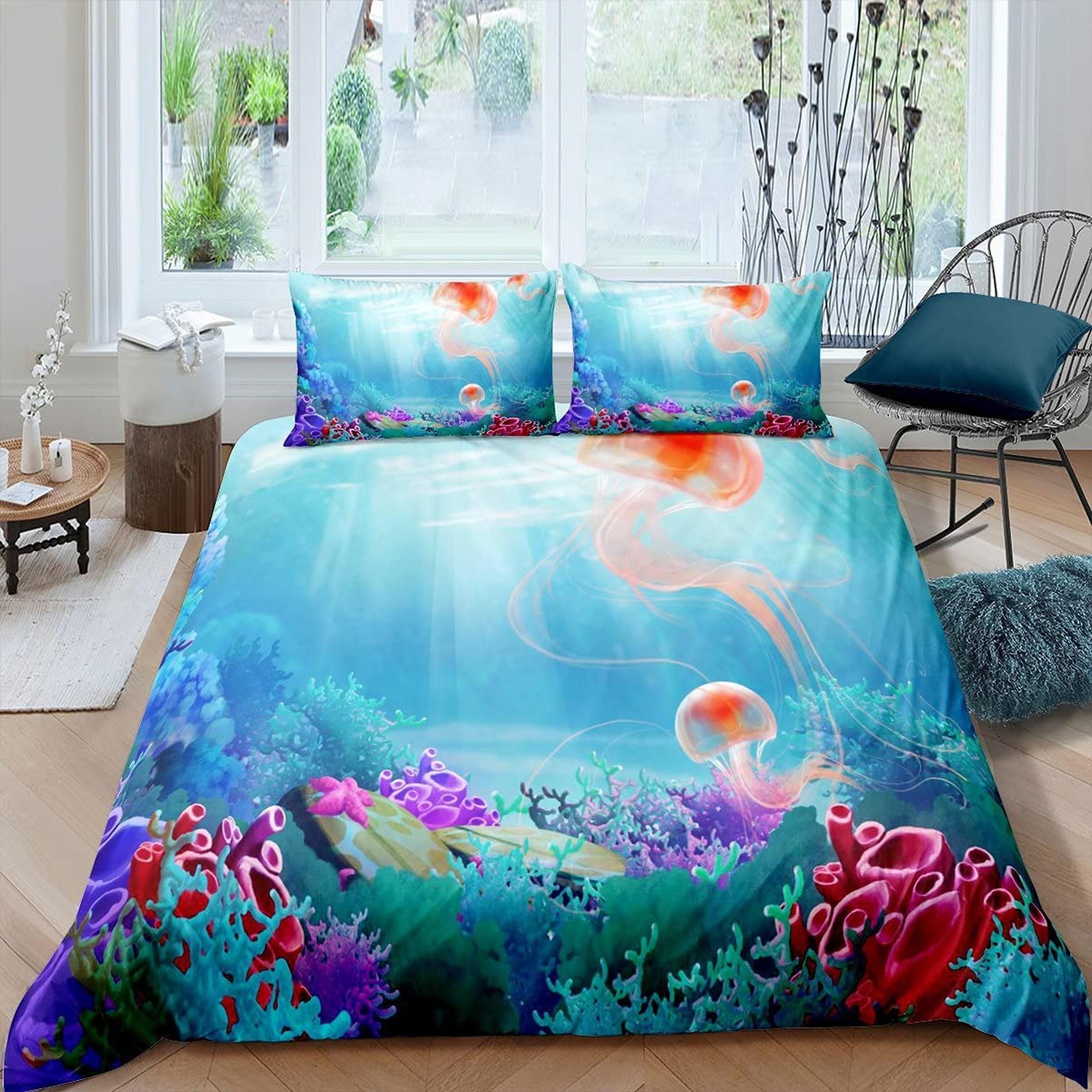 Under the Sea Jellyfish Bedding Blue Duvet Cover Ocean Blush - Etsy