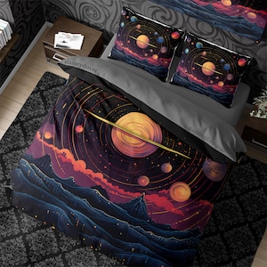 Galactic Dark Victorian Aesthetic Duvet Cover Celestial Quilt Cover, Whimsigothic Bedspread Hippie Goth Bedding Set, Witchcore Blanket Cover