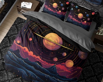 Galactic Dark Victorian Aesthetic Duvet Cover Celestial Quilt Cover, Whimsigothic Bedspread Hippie Goth Bedding Set, Witchcore Blanket Cover