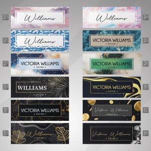 May include: A set of 12 digital name card templates with various backgrounds and designs. The templates feature the name "Williams" and "Victoria Williams" with different titles such as "Doctor", "Teacher", and "Financial".