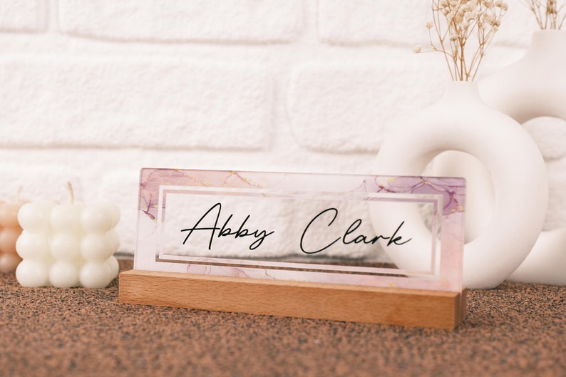 Custom Engraved Office Sign, Personalized Desk Name Plate Plaque, Name Plate for Desk, Acrylic Name Plate, Cute Office Decor image 1