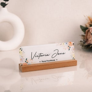 Personalized Acrylic Desk Name Plate: Floral Office Decor