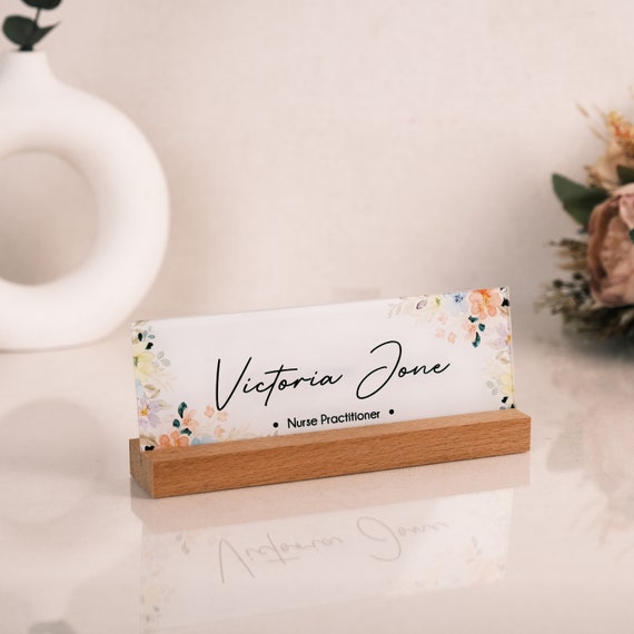 Personalized Acrylic Desk Name Plate: Floral Office Decor for Women Professional Gift for Boss Christmas
