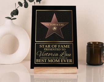 Plaquette Beste moeder ooit, gepersonaliseerde Walk of Fame-sterplaquette, Moederdagcadeau, custom Hollywood Fame-stercadeau voor verjaardagen