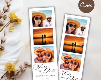 Save The Date Photo Strip | Photo Booth Save the Date | Wedding Announcement Photo Booth | Save the Date Card | Canva Editable Template