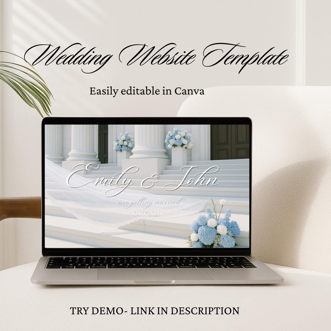 Elegant Blue Wedding Website Template Modern Canva Design Etsy