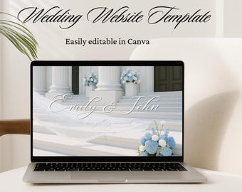Elegant Blue Wedding Website Template | Modern Canva Design