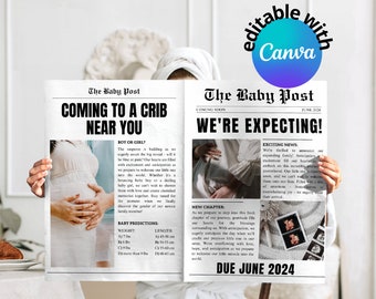 Newspaper Baby Announcement Template: Custom Pregnancy Reveal (Digital Download)