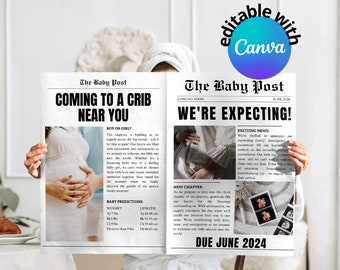 Newspaper Baby Shower | Large Newspaper Baby Announcement | Custom Baby On The Way Print | Baby Boy | Pregnancy Announcement To Husband