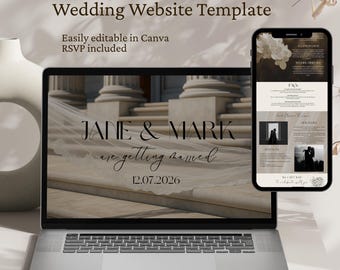 Elegant Ivory Wedding Website Template | Modern Canva Design (Digital Download)