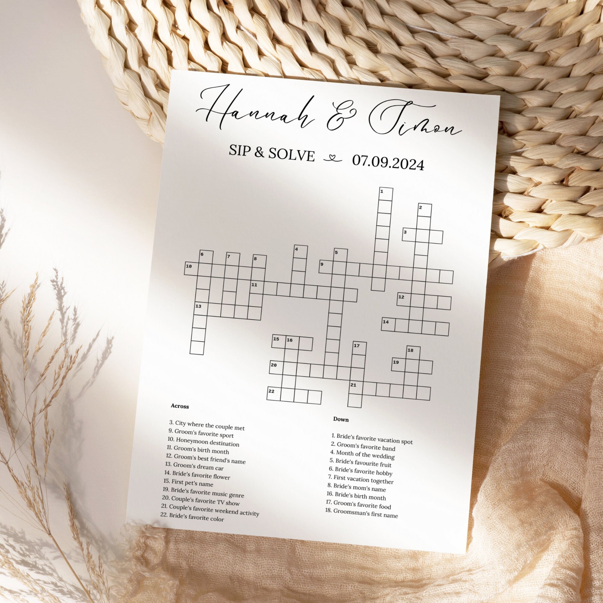 Custom Wedding Crossword Puzzle: Sip and Solve Guest Game (digital  Download) - Etsy
