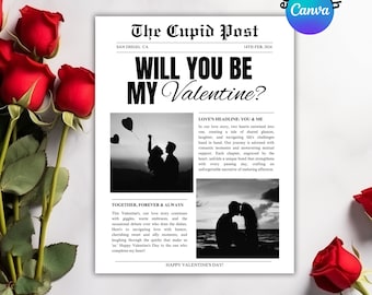 Valentine&#39;s Cupid Post Newspaper Template: Editable Design (Digital Download)