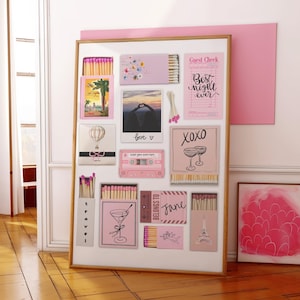 Modèle d&#39;affiche d&#39;allumettes rose modifiable : art personnalisé de boîte d&#39;allumettes bricolage, idée cadeau d&#39;anniversaire (téléchargement numérique)