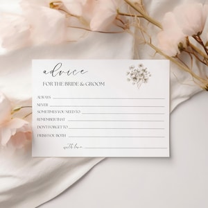 Rat und Wünsche für Braut und Bräutigam, Glückwunschkarten zur Hochzeit | Brautparty-Spiel druckbare, bearbeitbare Vorlage Canva