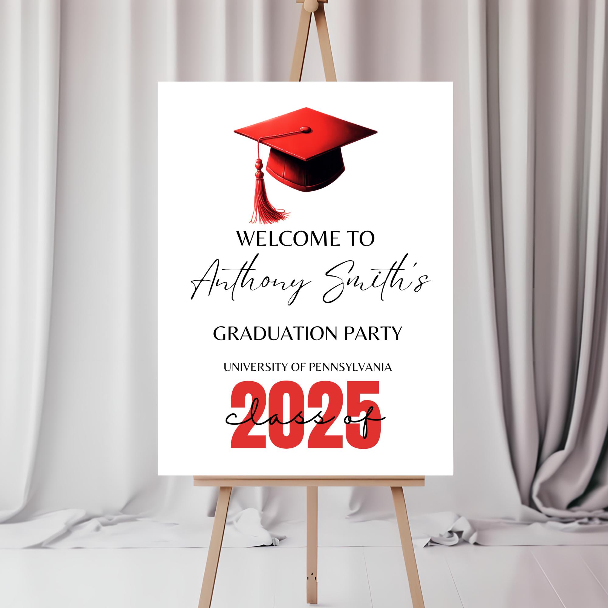 Minimalist Graduation Welcome Sign Template: Red Grad Party Decor ...