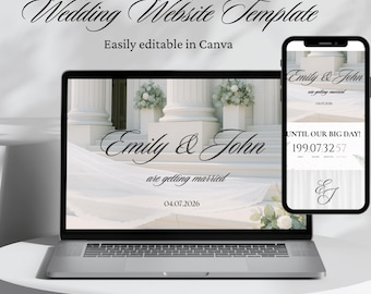 Sage Green Wedding Website Template, Minimalist Canva Design