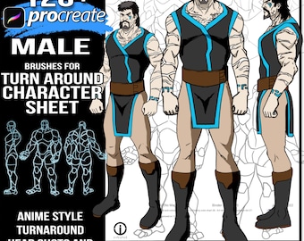 120 plus Male Turnaround Procreate Pose Brushes, Guides For hand Drawn Digital Art of Your Existing or  Original Characters Creations