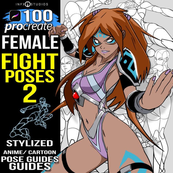 100 Procreate female fight poses Pose Stamps For Artist Procreate poses stamp brushes for digital artists, Anime style female pose reference