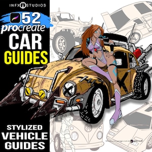 52 Procreate Car Guide Brushes Vehicle Stamps For Artist, Bases stamp with Driver Human Figure Brushes Anime Style  Car Reference