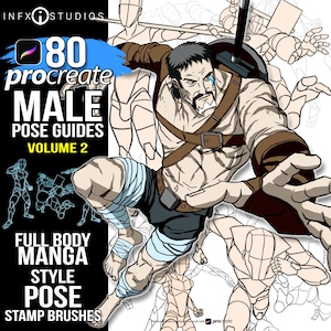 80 Procreate Male Full Body Manga Pose Stamps For Artist, Male poses stamp brushes for Procreate, poses stamp, body stamp