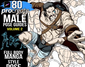 80 Procreate Male Full Body Manga Pose Stamps For Artist, Male poses stamp brushes for Procreate, poses stamp, body stamp