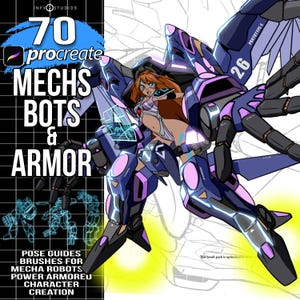 70 Mechs, Bots, and Power Armor Pose guide brushes Anime style guides for artists hand drawn Art for comic, animation, or storyboard.