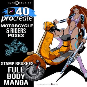 40 Procreate Motorcycle Rider Brushes: Anime Comic Art (Digital Download)