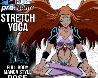52 Weibliche Yoga Procreate Pose Pinsel Anime Art Guide perfekt für Digital Artists, um Frauen in Yoga Posen zu zeichnen(Digitaler Download)