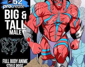 52 Male Big and Tall Pose Procreate Guide Brushes, Anime Style Anatomy Figures Perfect For hand Drawn Digital Art of Big Muscular Men